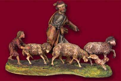 Hirte mit 4 Schafen u. kl. Hirte