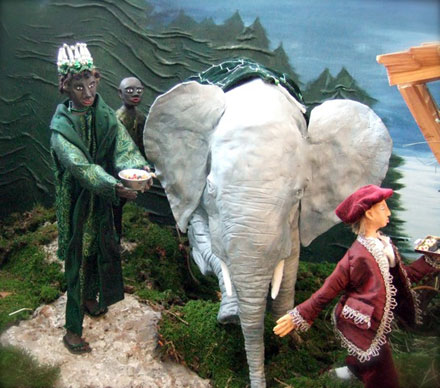 König mit Diener und Elefanten
